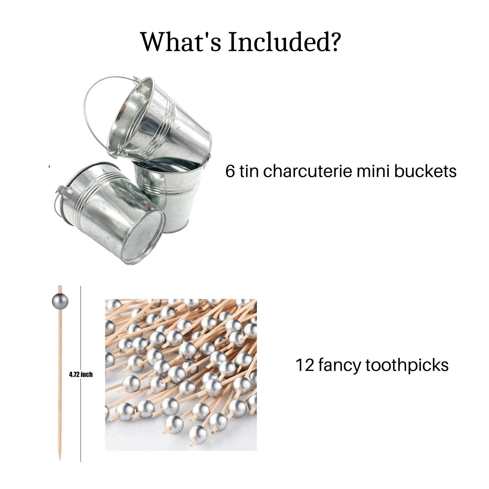 Tin Buckets with Toothpicks Appetizer Charcuterie Set – Rustic Serving Containers for Grazing Tables & Wedding Buffets - Pretty Party Boxx