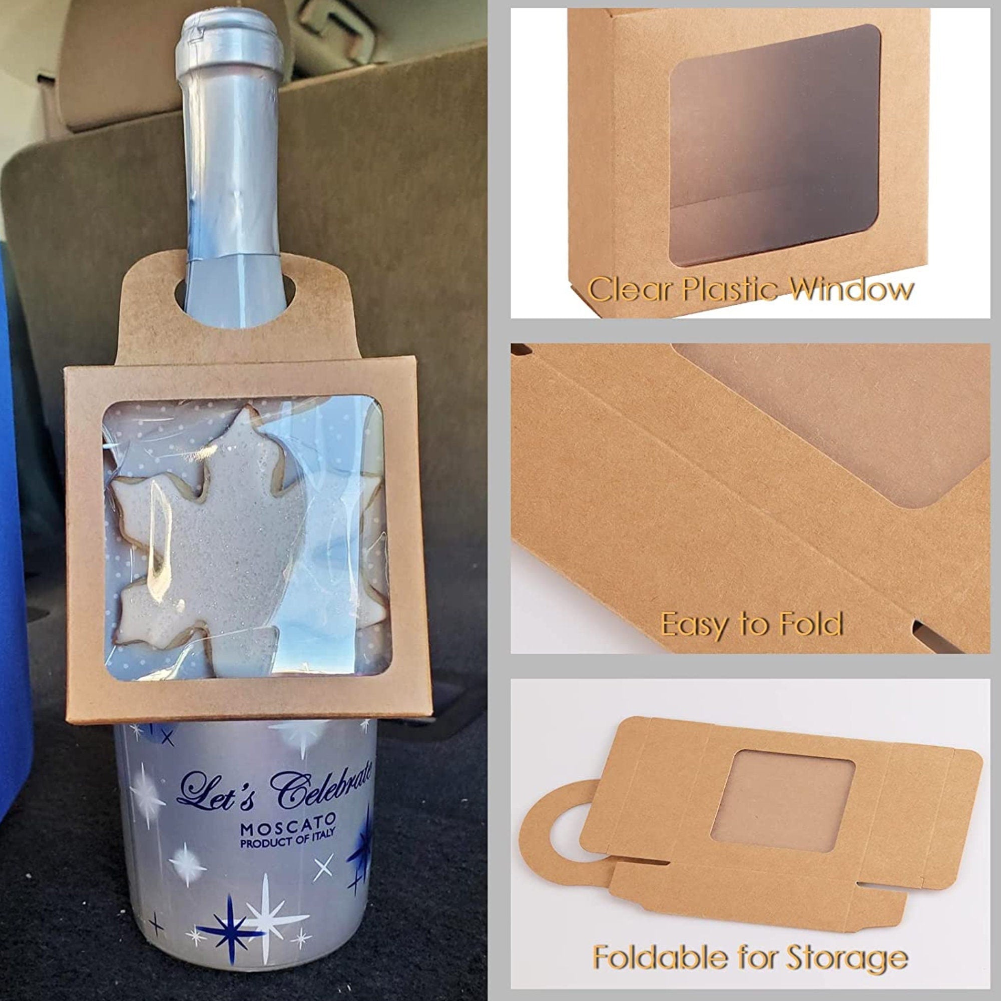 10 Piece Hanging Wine Gift Box Set – Clear Window Bottle Favor Boxes | Snack or Treat Holders for Gifts & Events - Pretty Party Boxx
