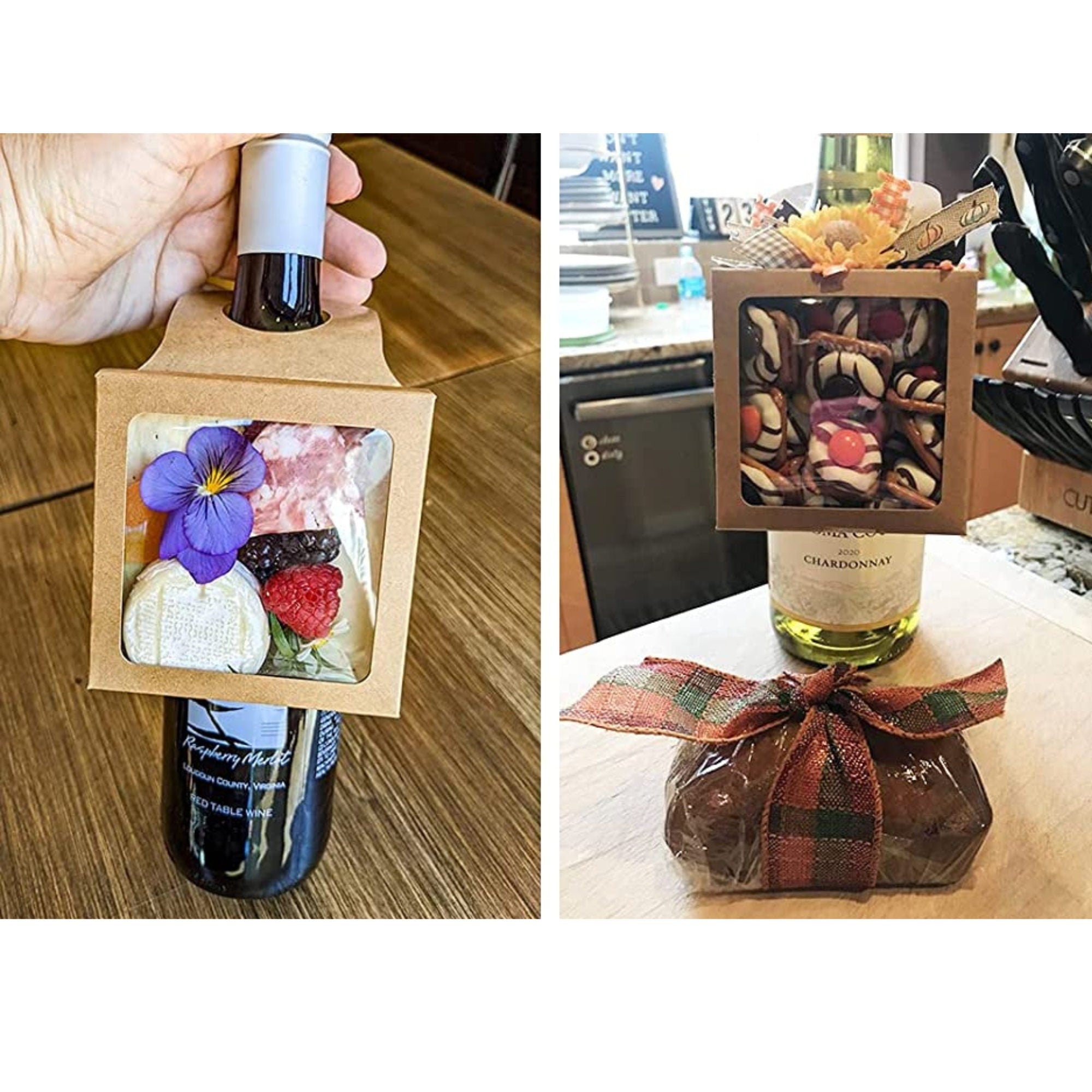 10 Piece Hanging Wine Gift Box Set – Clear Window Bottle Favor Boxes | Snack or Treat Holders for Gifts & Events - Pretty Party Boxx