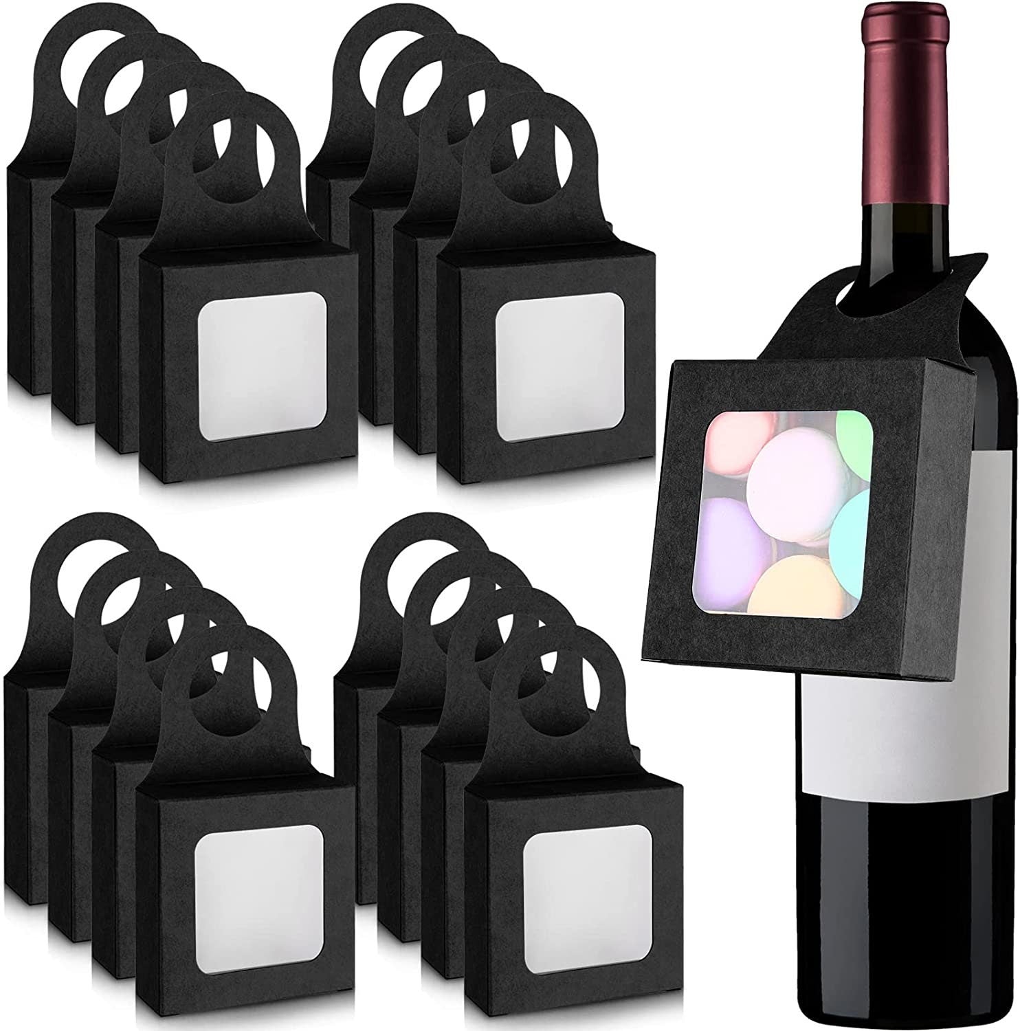 10 Piece Hanging Wine Gift Box Set – Clear Window Bottle Favor Boxes | Snack or Treat Holders for Gifts & Events - Pretty Party Boxx