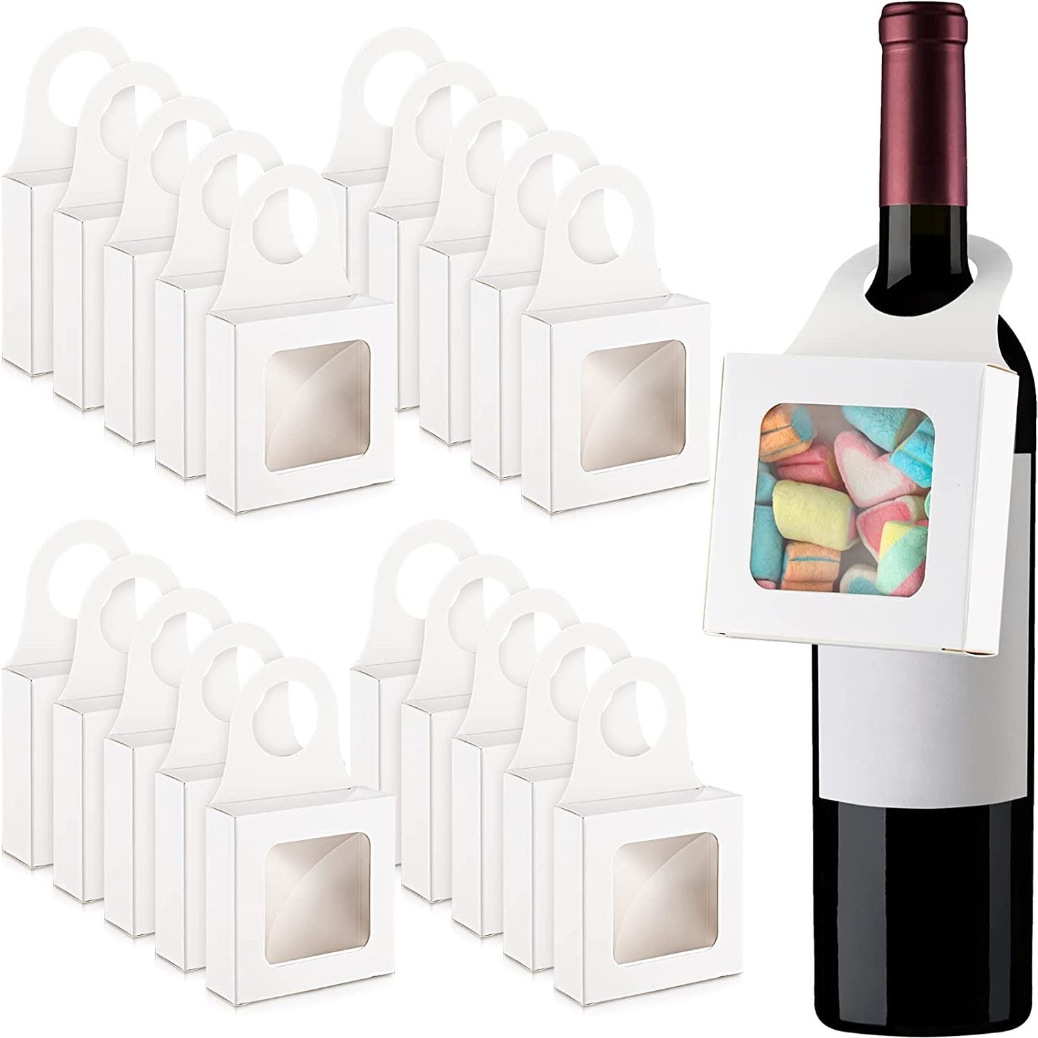 10 Piece Hanging Wine Gift Box Set – Clear Window Bottle Favor Boxes | Snack or Treat Holders for Gifts & Events - Pretty Party Boxx