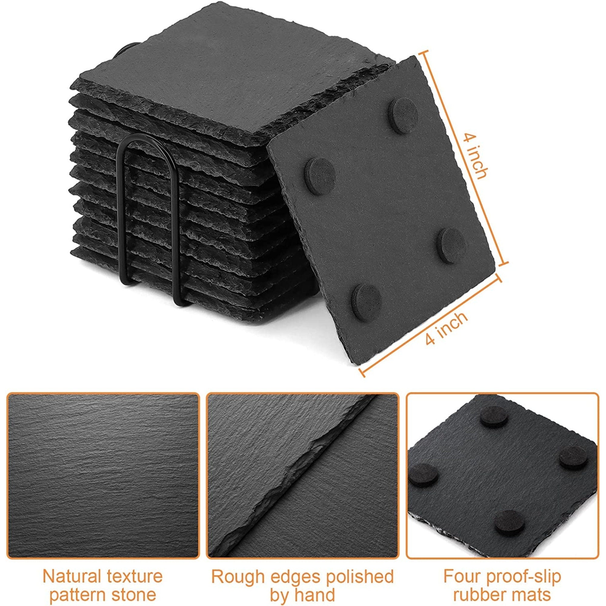 Natural Slate Stone Coasters with Chalk – Personalized Drink Coasters for Bar, Kitchen & Home Décor - Pretty Party Boxx