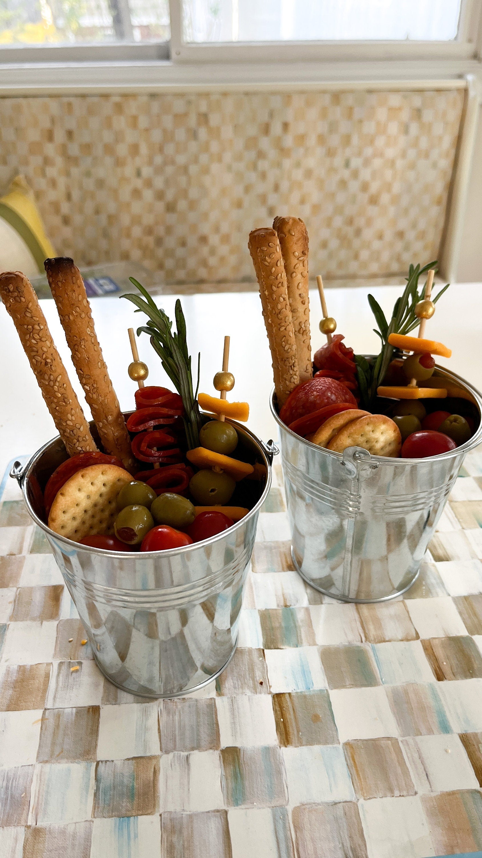 Tin Buckets with Toothpicks Appetizer Charcuterie Set – Rustic Serving Containers for Grazing Tables & Wedding Buffets - Pretty Party Boxx