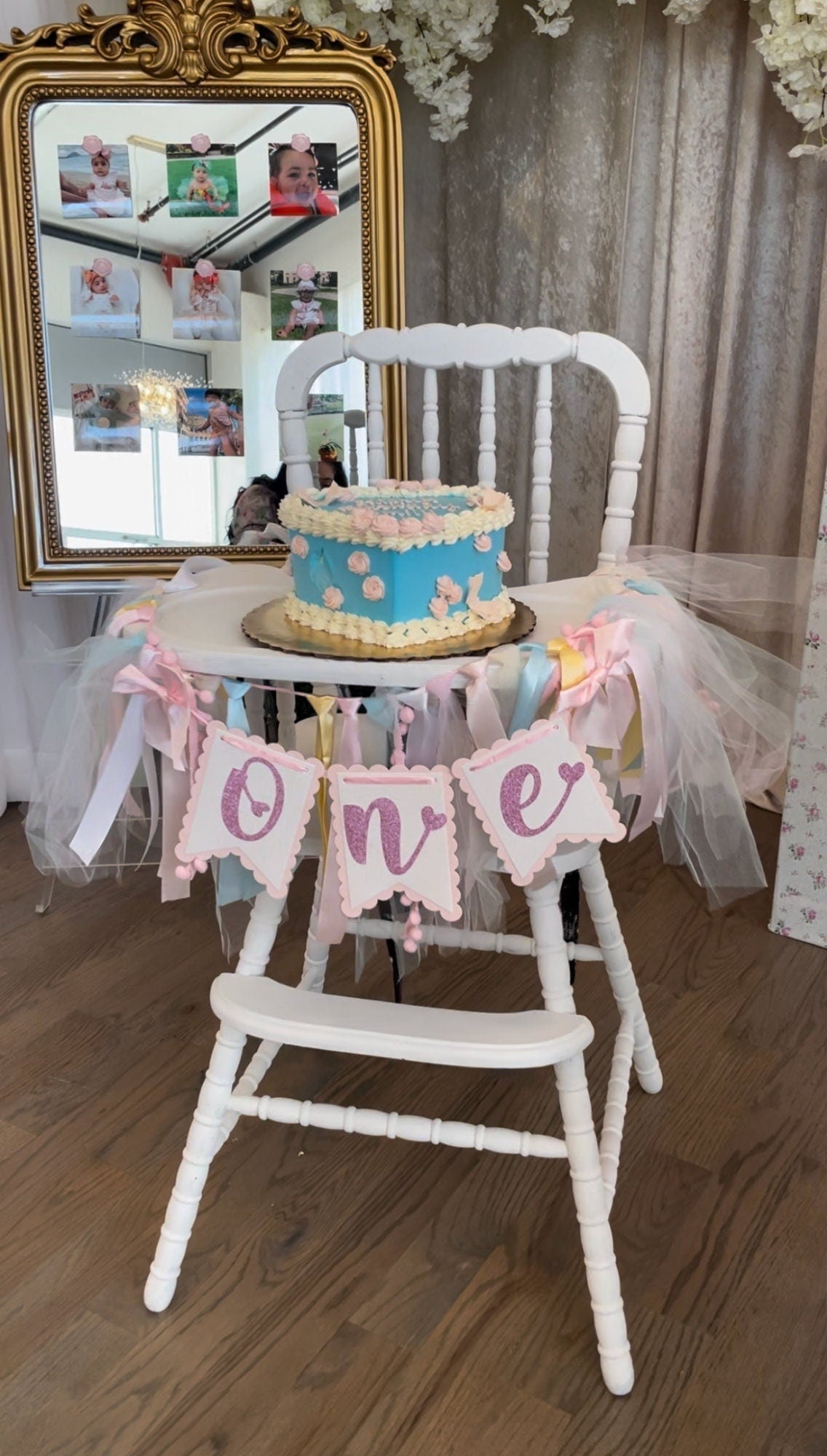 Pink First Birthday Garland Banner – Elegant Party Decoration for Baby Girl’s 1st Birthday Celebration - Pretty Party Boxx