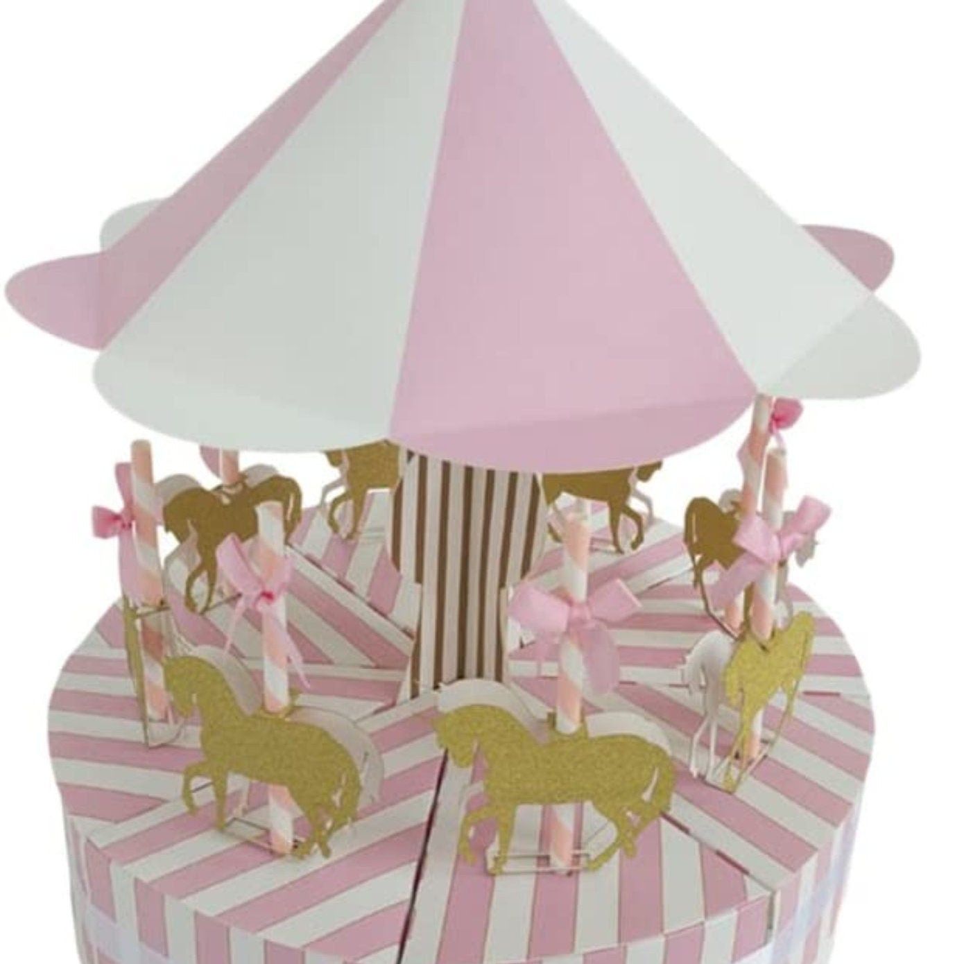 Paper Carousel Horse Favor Box Centerpiece – Vintage Pink Carnival Party Decoration & Treat Box Set - Pretty Party Boxx