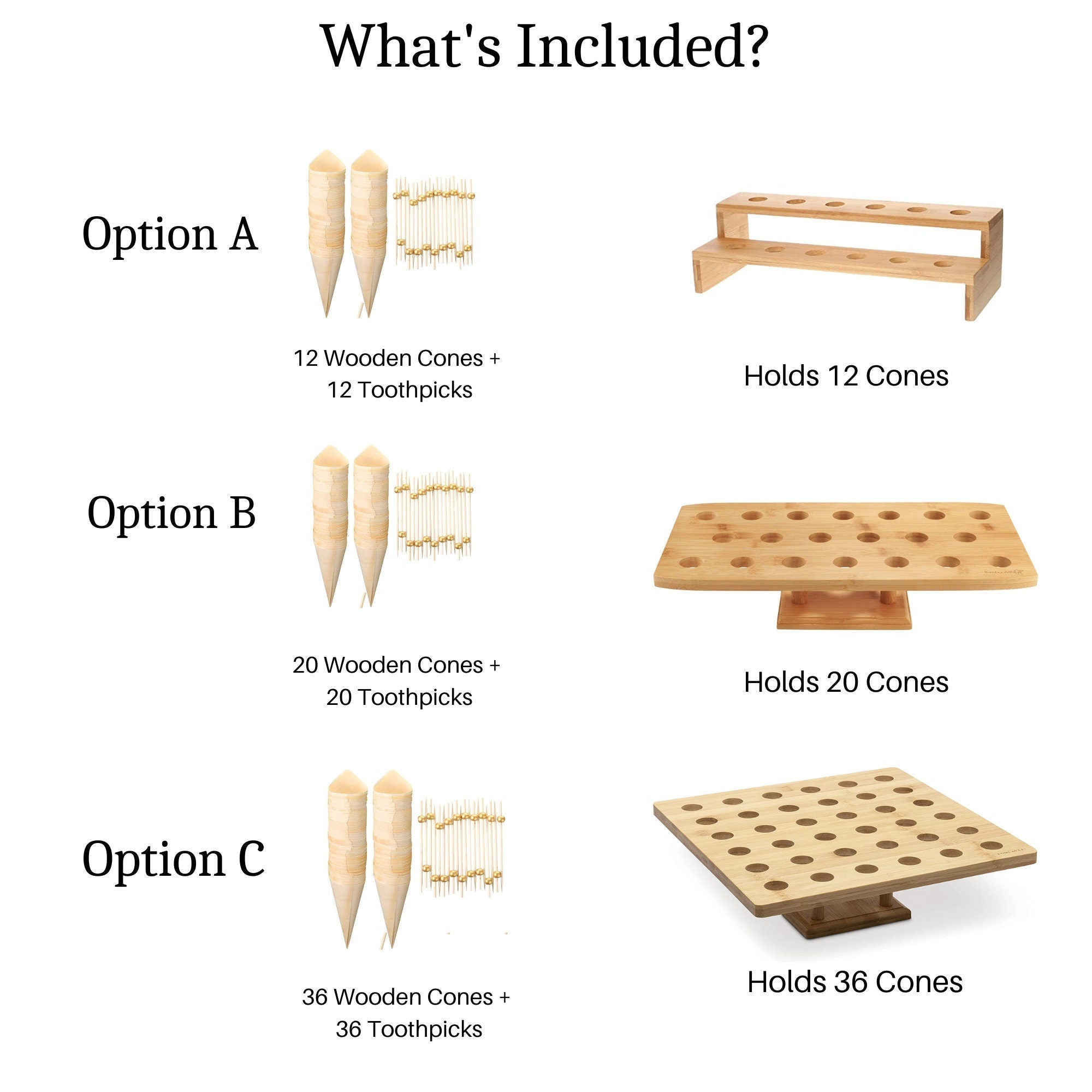 Wooden Charcuterie Cone Stand Holder with Disposable Cones & Toothpicks – Food Display for Grazing Tables, Events & Weddings - Pretty Party Boxx