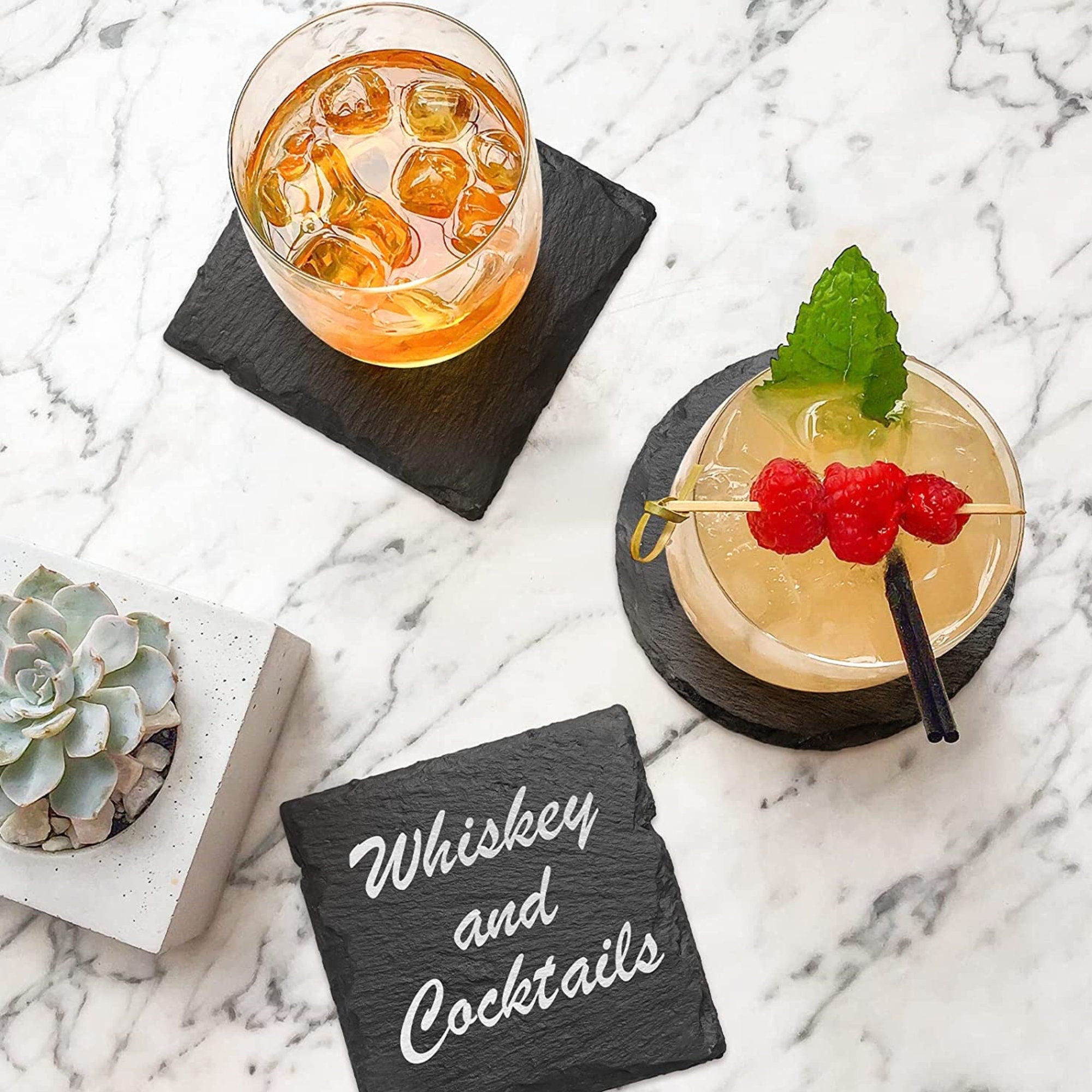 Natural Slate Stone Coasters with Chalk – Personalized Drink Coasters for Bar, Kitchen & Home Décor - Pretty Party Boxx