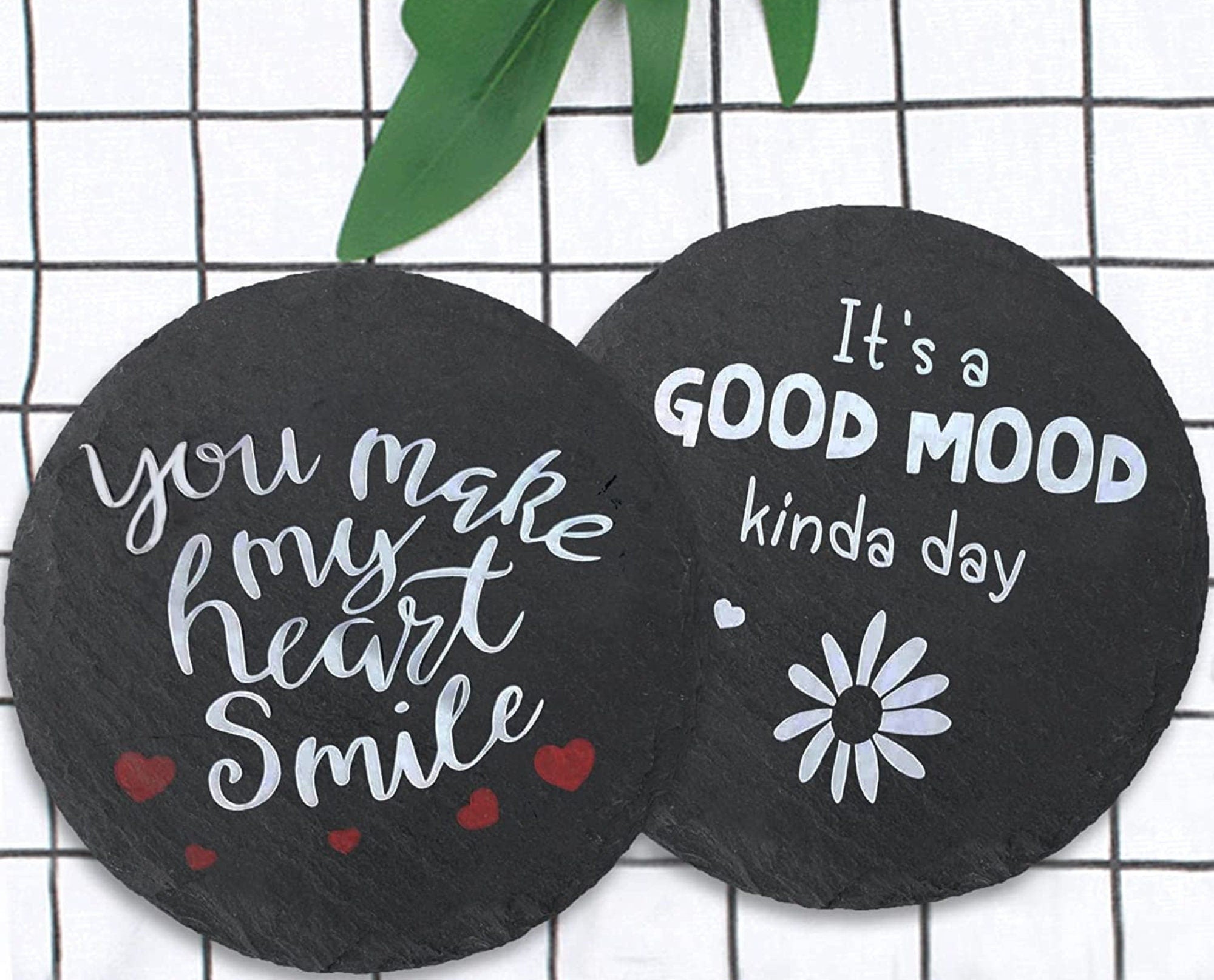 Natural Slate Stone Coasters with Chalk – Personalized Drink Coasters for Bar, Kitchen & Home Décor - Pretty Party Boxx