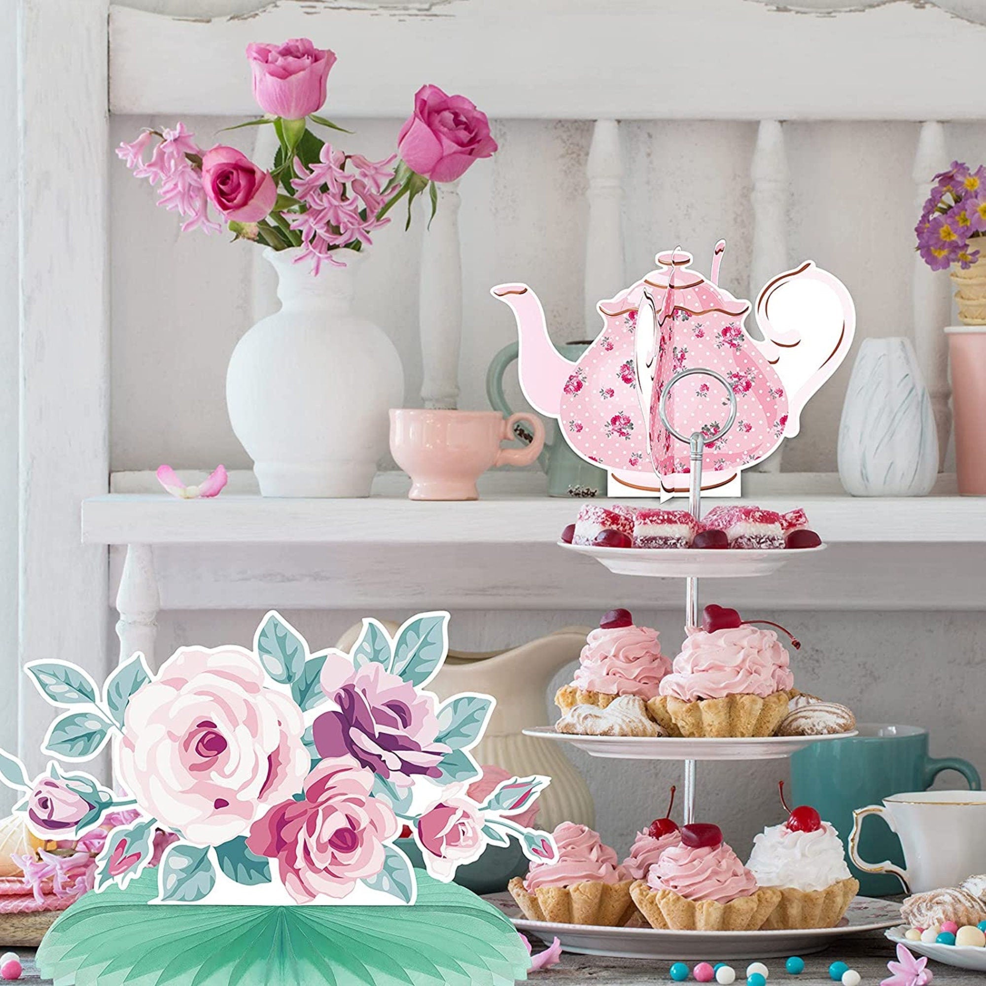 Tea Party Centerpieces – Elegant Table Decorations for Birthday, Baby Shower & Bridal Shower - Pretty Party Boxx