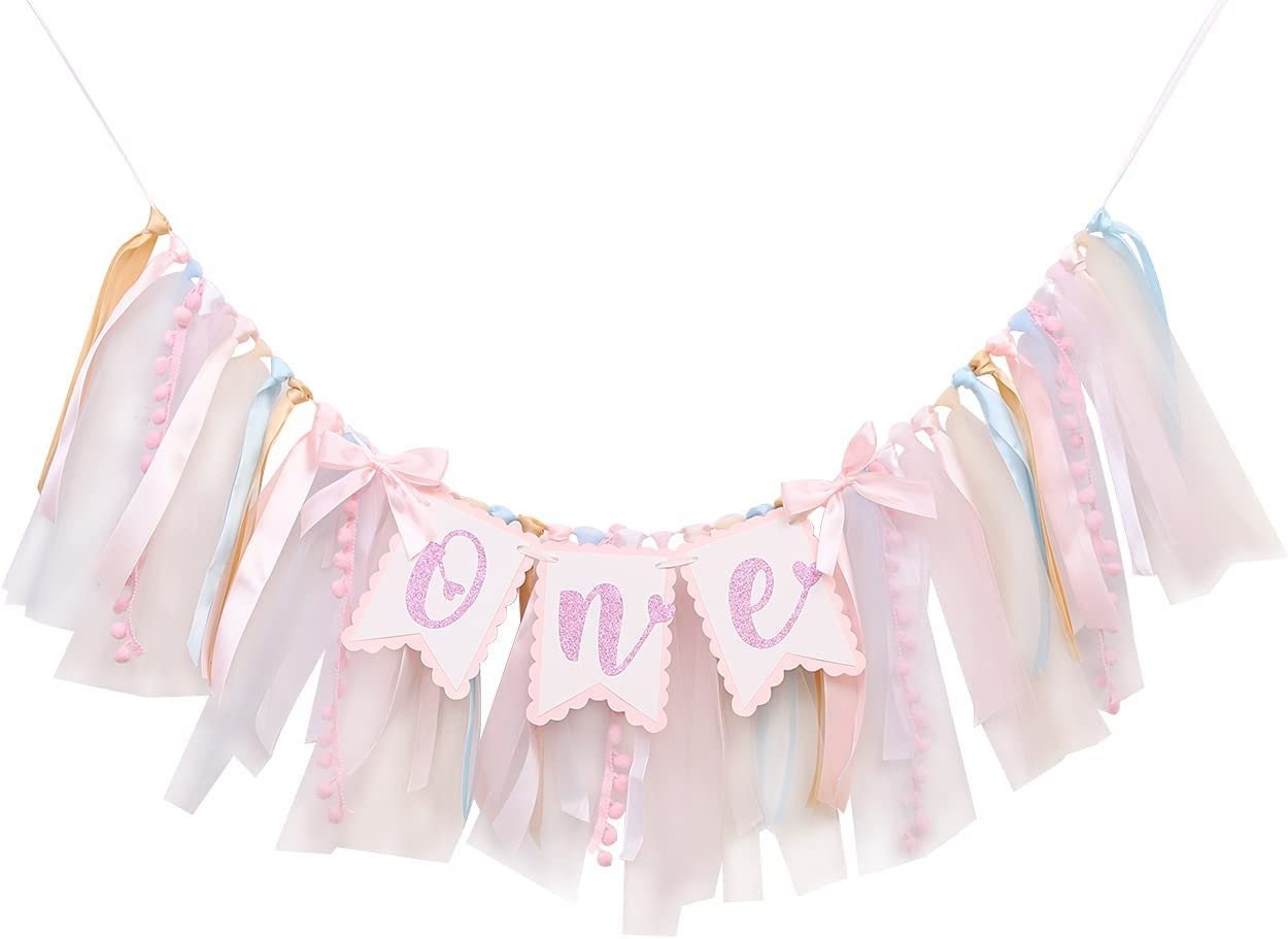 Pink First Birthday Garland Banner – Elegant Party Decoration for Baby Girl’s 1st Birthday Celebration - Pretty Party Boxx