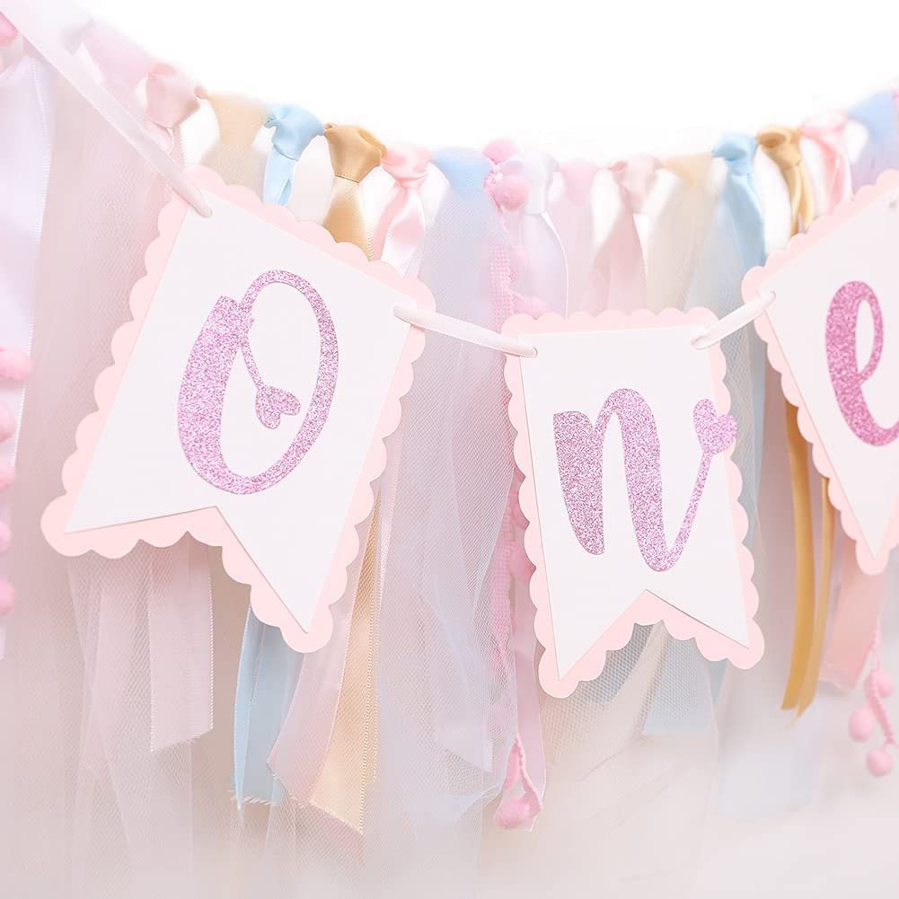 Pink First Birthday Garland Banner – Elegant Party Decoration for Baby Girl’s 1st Birthday Celebration - Pretty Party Boxx