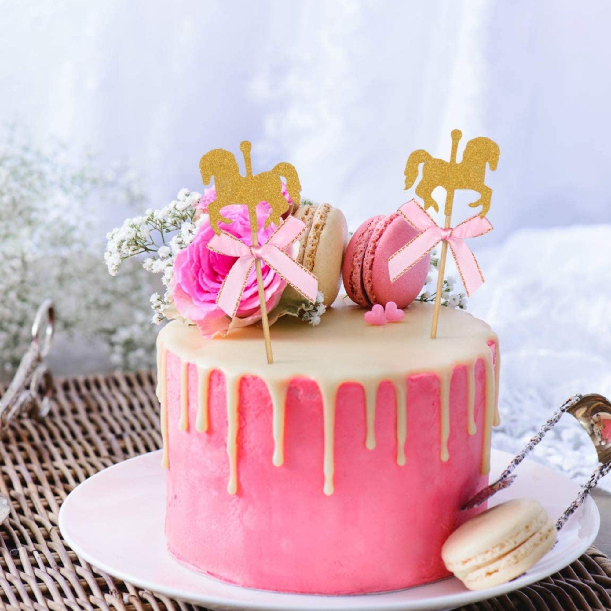 Carousel Horse Cupcake Toppers – Whimsical Dessert Decorations for Birthdays & Baby Showers - Pretty Party Boxx
