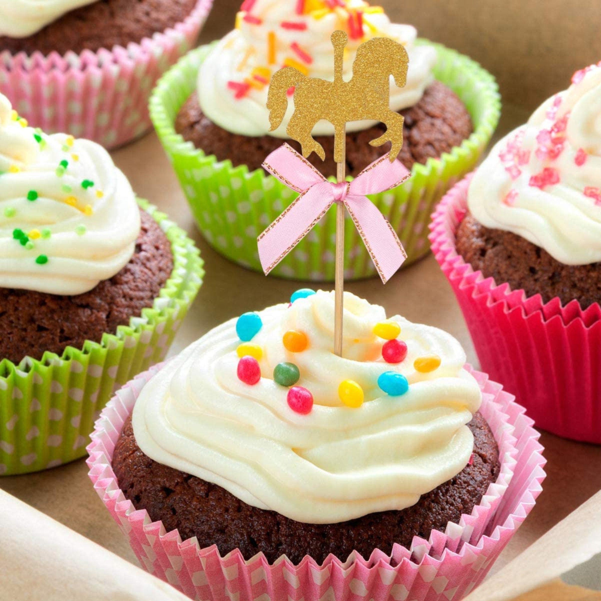 Carousel Horse Cupcake Toppers – Whimsical Dessert Decorations for Birthdays & Baby Showers - Pretty Party Boxx