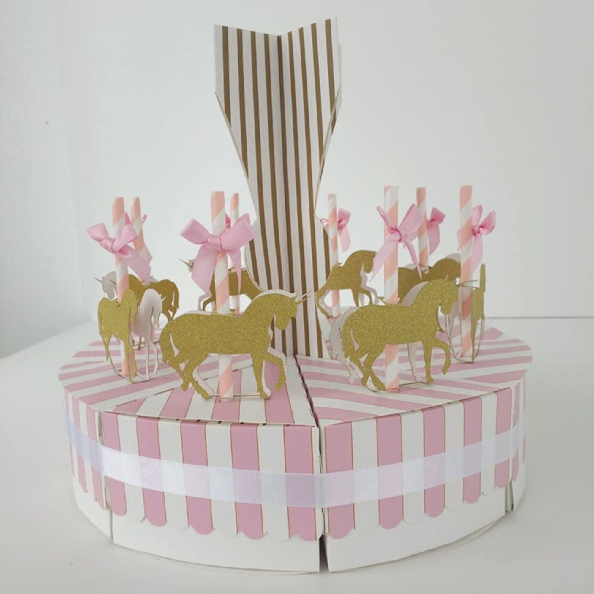 Paper Carousel Horse Favor Box Centerpiece – Vintage Pink Carnival Party Decoration & Treat Box Set - Pretty Party Boxx