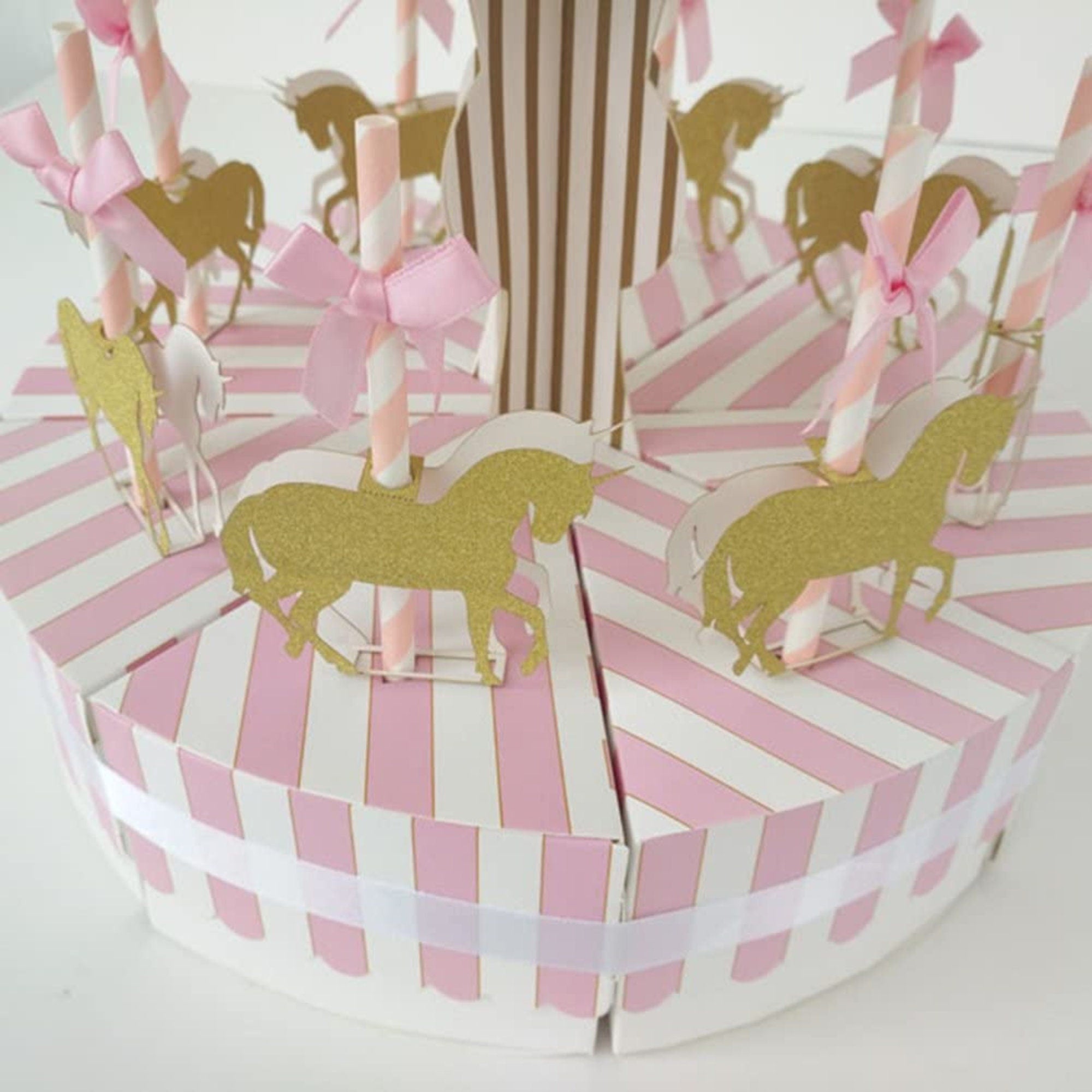 Paper Carousel Horse Favor Box Centerpiece – Vintage Pink Carnival Party Decoration & Treat Box Set - Pretty Party Boxx