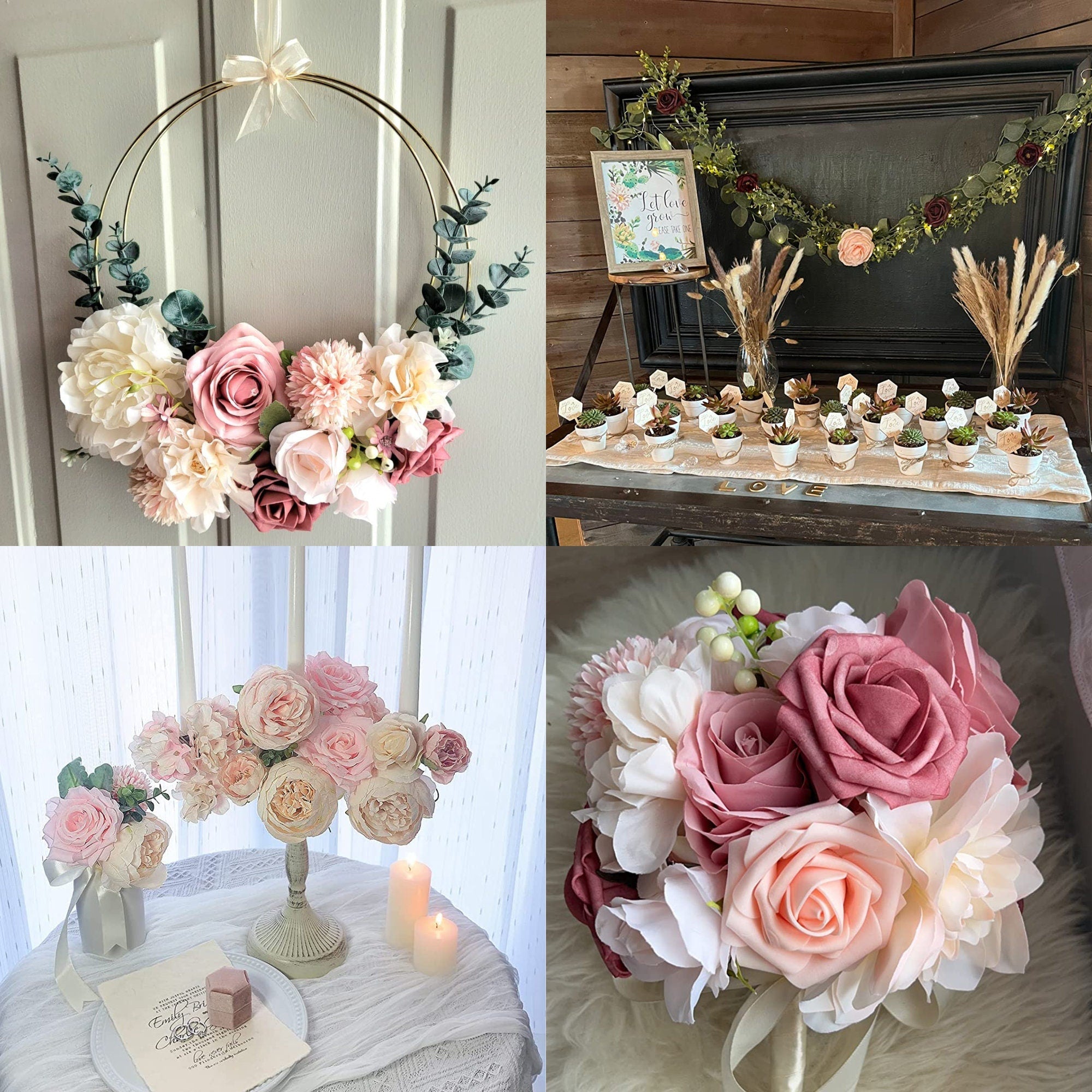 Faux Flower DIY Garland Kit – Silk Rose & Hydrangea Set for Weddings, Bouquets & Centerpieces - Pretty Party Boxx