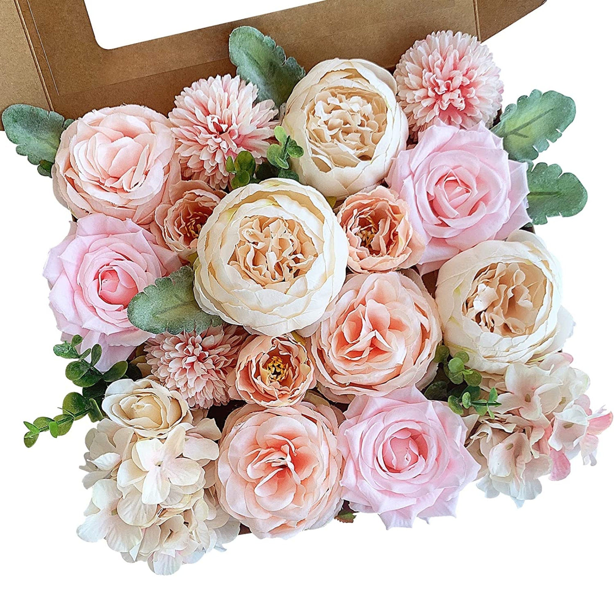 Faux Flower DIY Garland Kit – Silk Rose & Hydrangea Set for Weddings, Bouquets & Centerpieces - Pretty Party Boxx