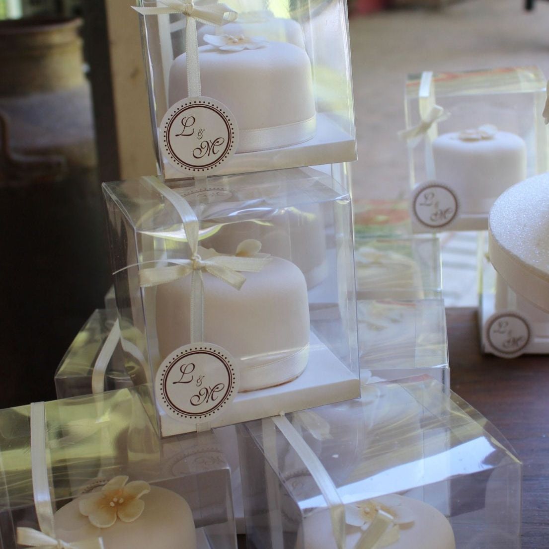 Clear Individual Cupcake Boxes - 24 Pack Transparent Macaroon Favor Boxes with Ribbons