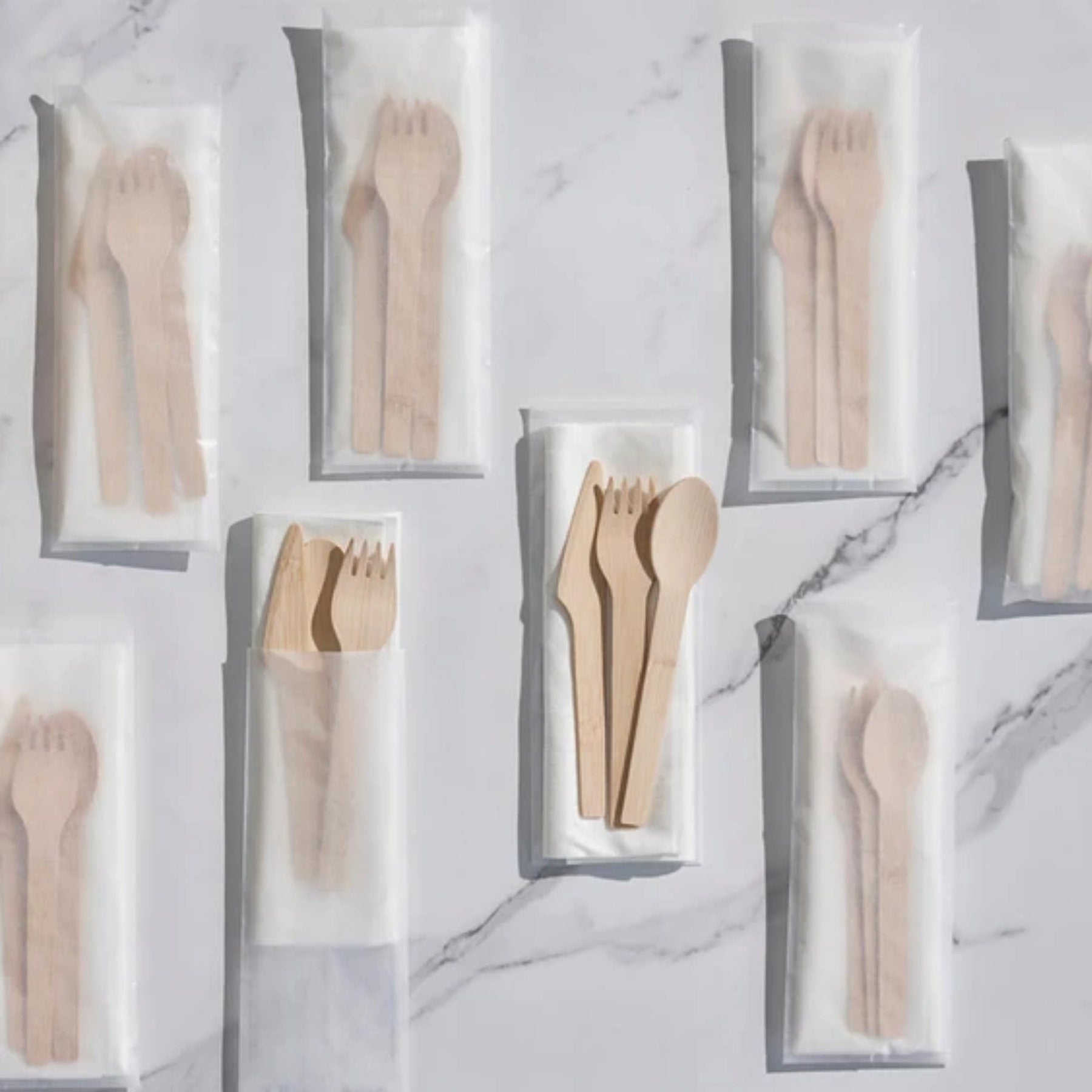 Wooden Disposable Forks Spoons Knives Utensil Set – Eco - Friendly Bamboo Cutlery for Charcuterie, Dinner Parties & Events - Pretty Party Boxx