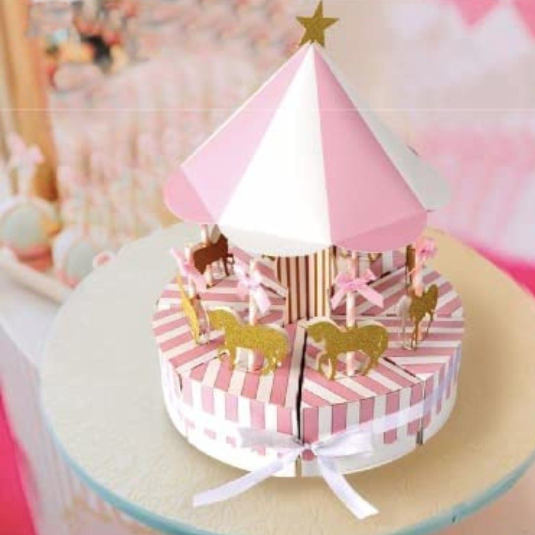 Paper Carousel Horse Favor Box Centerpiece – Vintage Pink Carnival Party Decoration & Treat Box Set - Pretty Party Boxx
