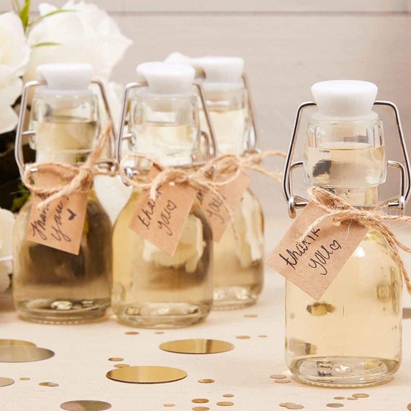 DIY Mini Swing Top Glass Favor Bottle Kit – 2oz Flip Top Bottles with Kraft Tags & Twine for Weddings, Showers & Crafts - Pretty Party Boxx