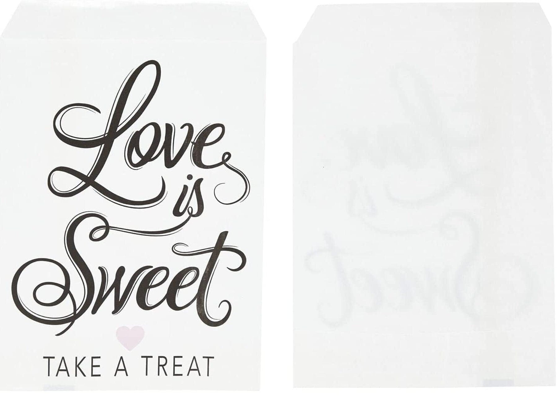 Love Is Sweet, Take a Treat” Party Favor Bags – White Kraft Paper Goodie Bags for Weddings, Showers & Dessert Tables - Pretty Party Boxx