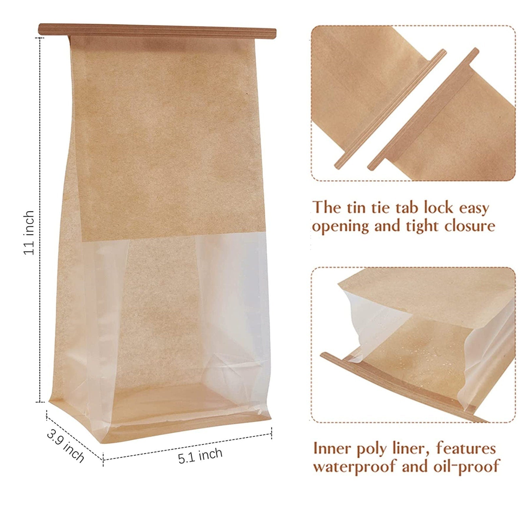 Kraft Paper Treat Bags with Transparent Window – Grease - Proof Bakery Favor Bags for Weddings, Parties & Dessert Displays - Pretty Party Boxx
