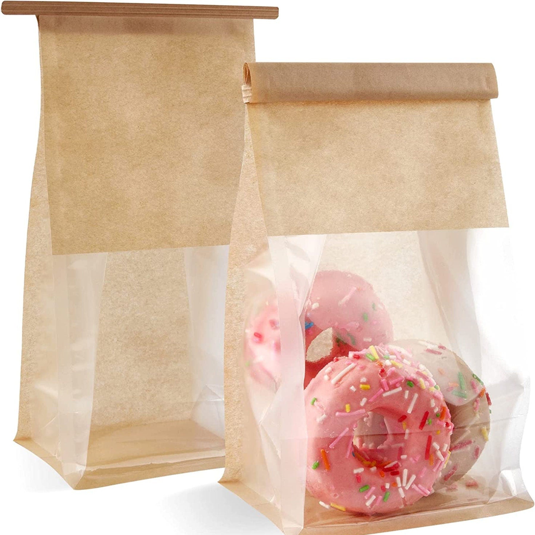 Kraft Paper Treat Bags with Transparent Window – Grease - Proof Bakery Favor Bags for Weddings, Parties & Dessert Displays - Pretty Party Boxx