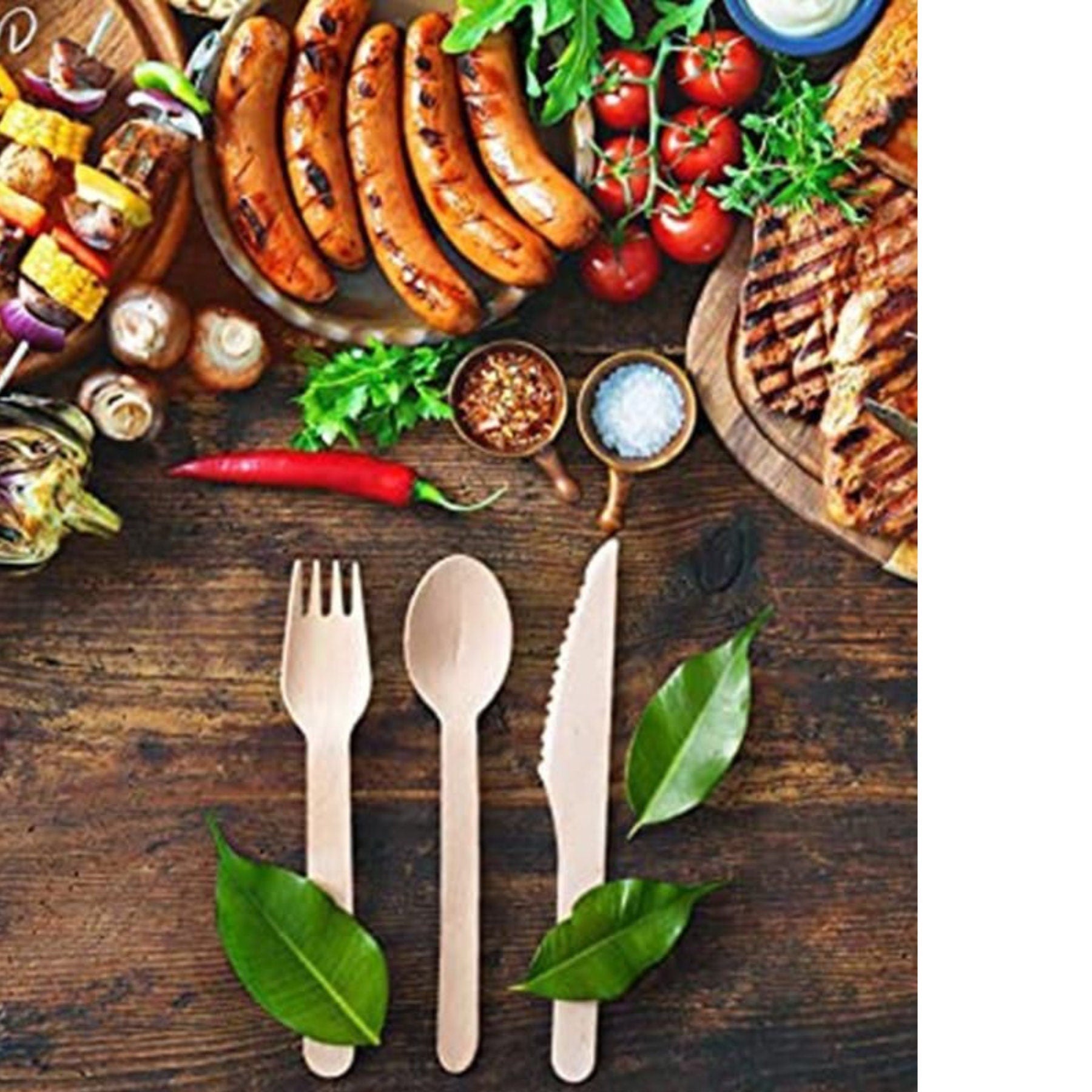Wooden Disposable Forks Spoons Knives Utensil Set – Eco - Friendly Bamboo Cutlery for Charcuterie, Dinner Parties & Events - Pretty Party Boxx