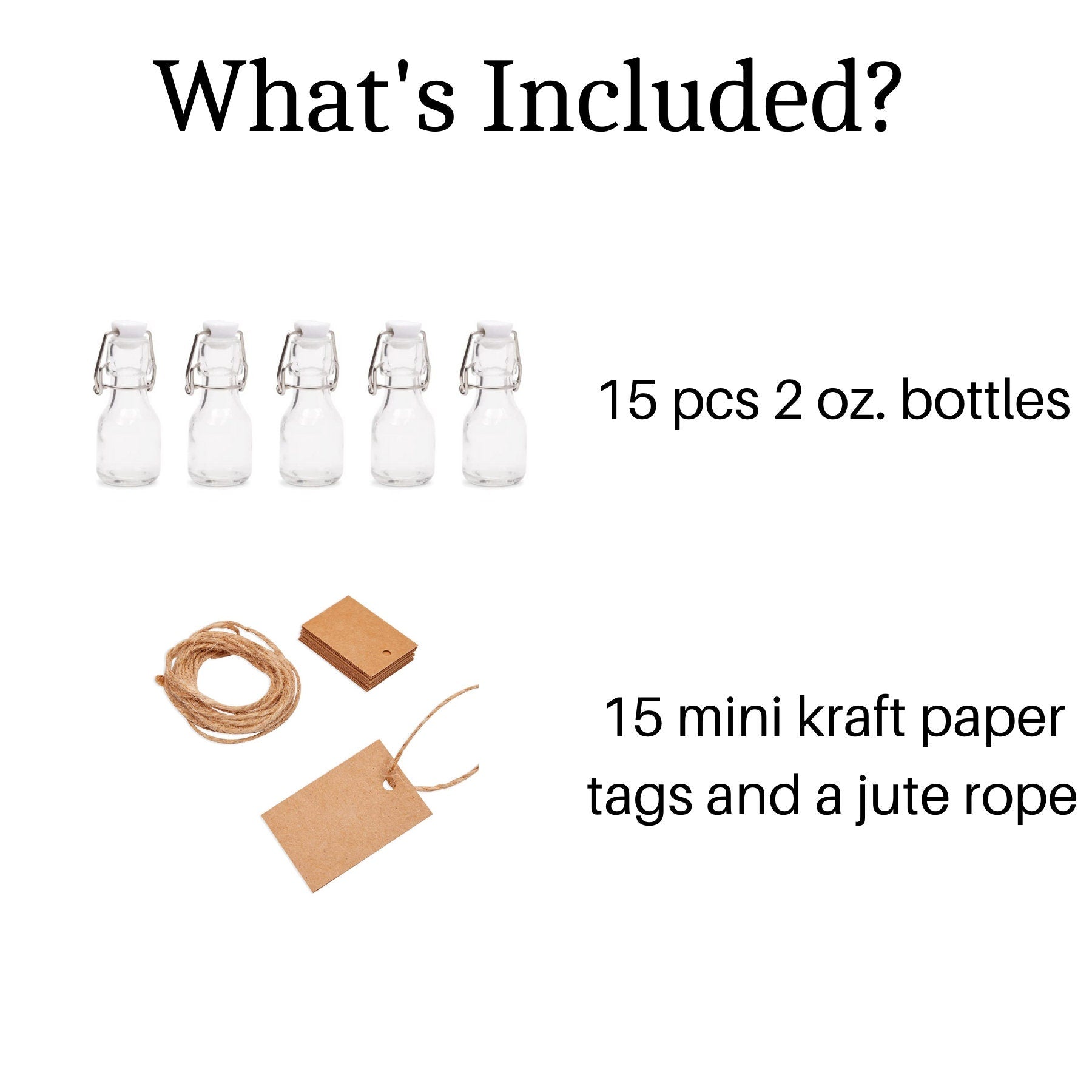 DIY Mini Swing Top Glass Favor Bottle Kit – 2oz Flip Top Bottles with Kraft Tags & Twine for Weddings, Showers & Crafts - Pretty Party Boxx