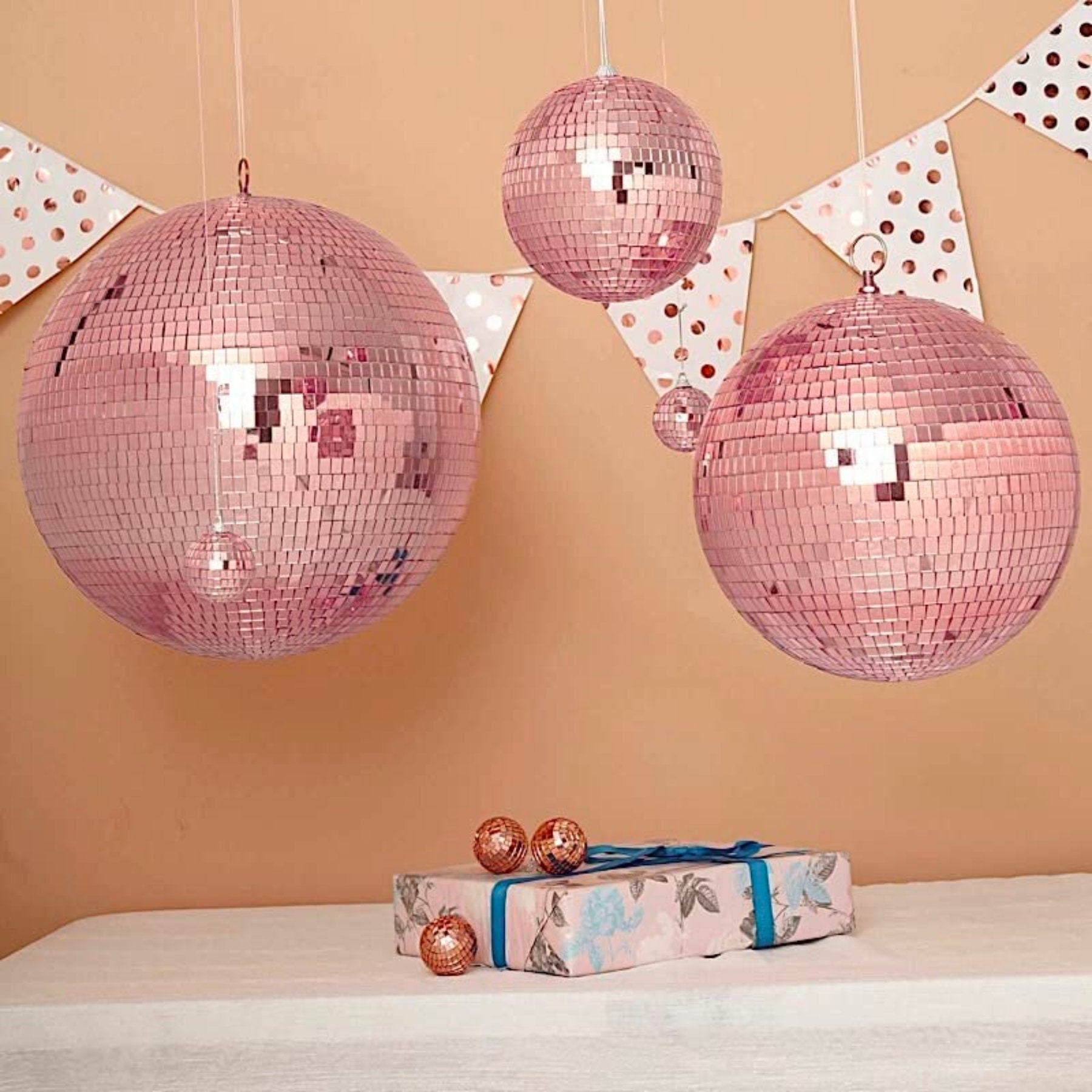 Rose Gold Disco Balls – Hanging Mirror Disco Party Decorations in Assorted Sizes