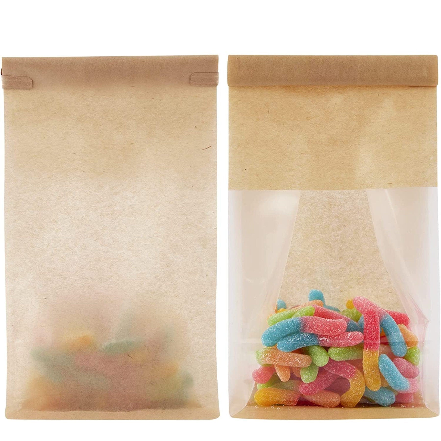 Kraft Paper Treat Bags with Transparent Window – Grease - Proof Bakery Favor Bags for Weddings, Parties & Dessert Displays - Pretty Party Boxx