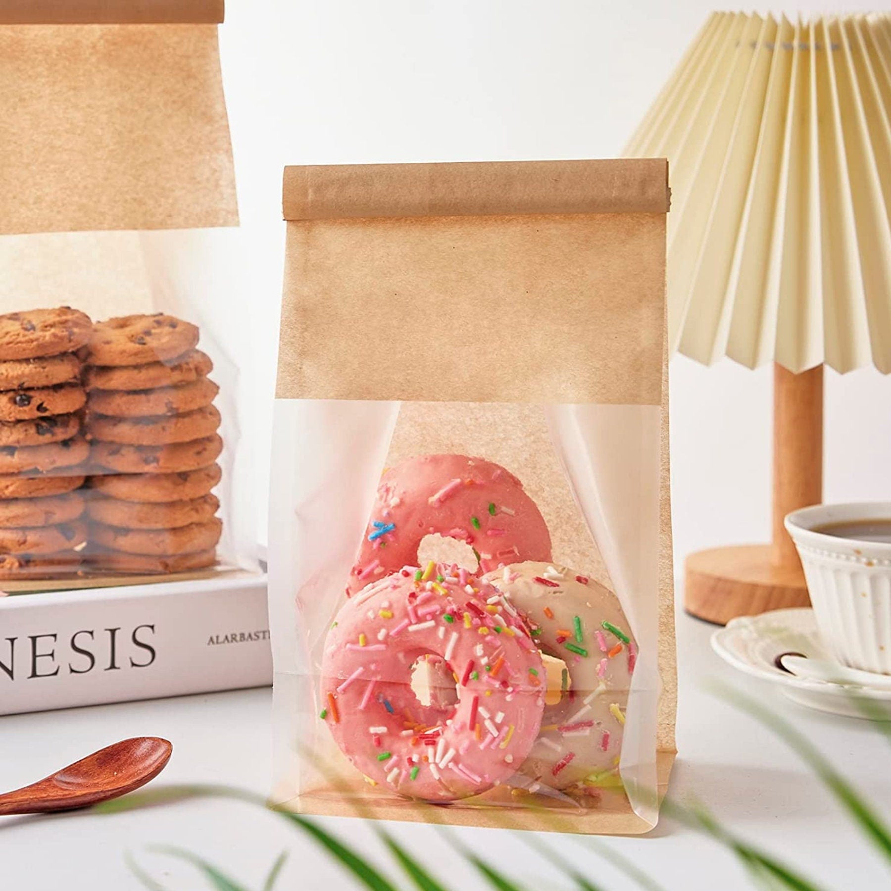 Kraft Paper Treat Bags with Transparent Window – Grease - Proof Bakery Favor Bags for Weddings, Parties & Dessert Displays - Pretty Party Boxx
