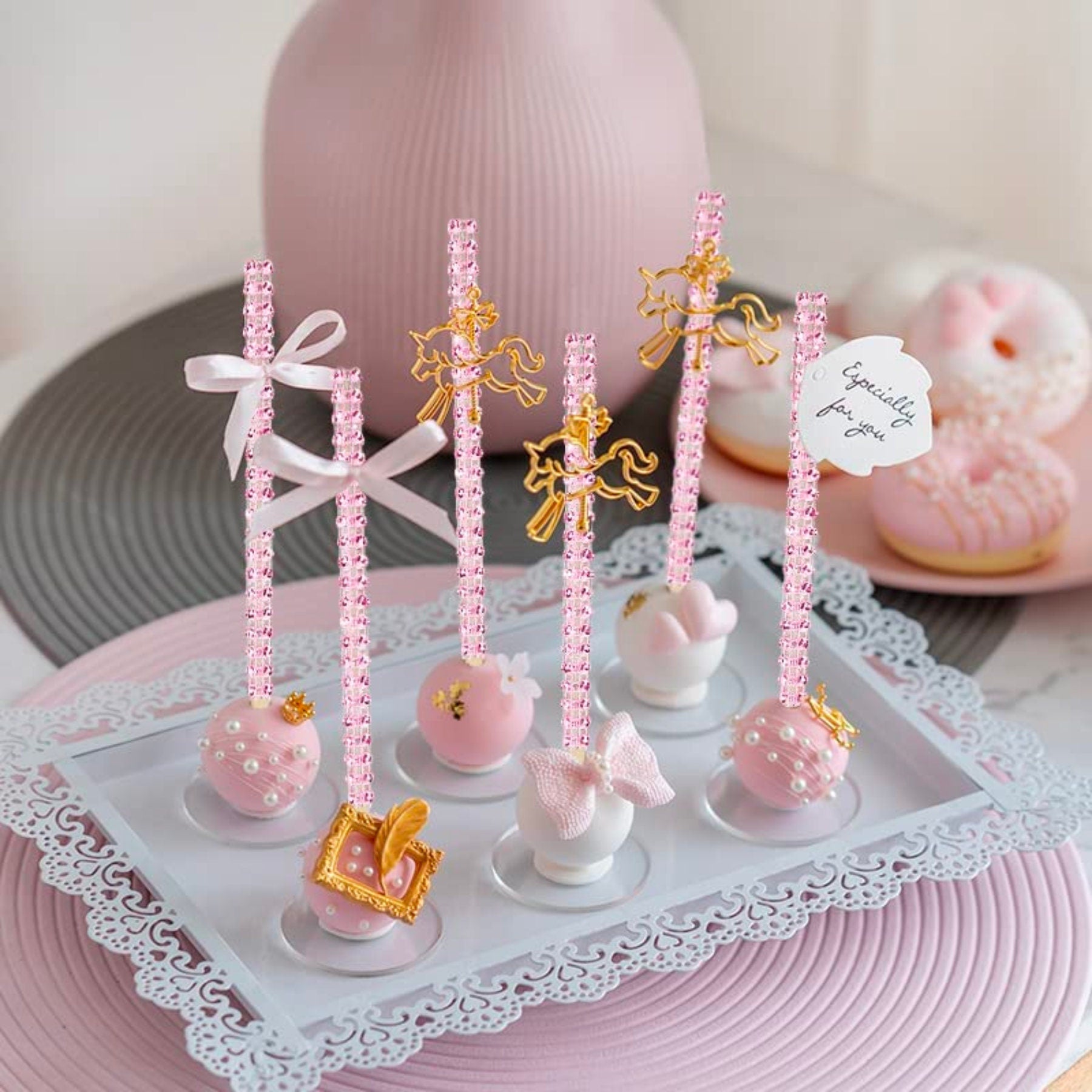 DIY Candy Apple Making Stick Kit Set of 24 – Bling Skewers with Ribbon & Favor Bags for Candy Apples, Cake Pops & Dessert Favors - Pretty Party Boxx