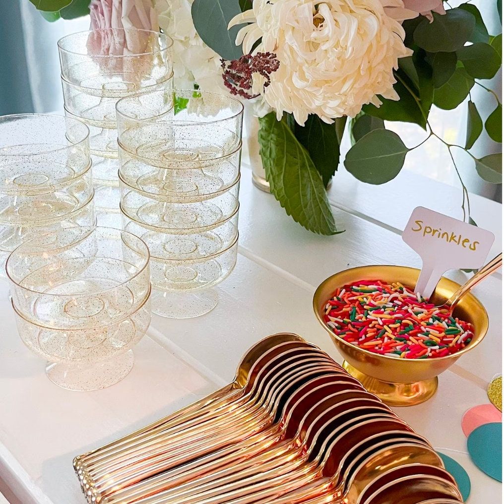 DIY Ice Cream Bar Decor Kit – Full Party Table Setup for 24 Guests with Bowls, Signage & Accessories for Weddings, Showers & Birthdays - Pretty Party Boxx
