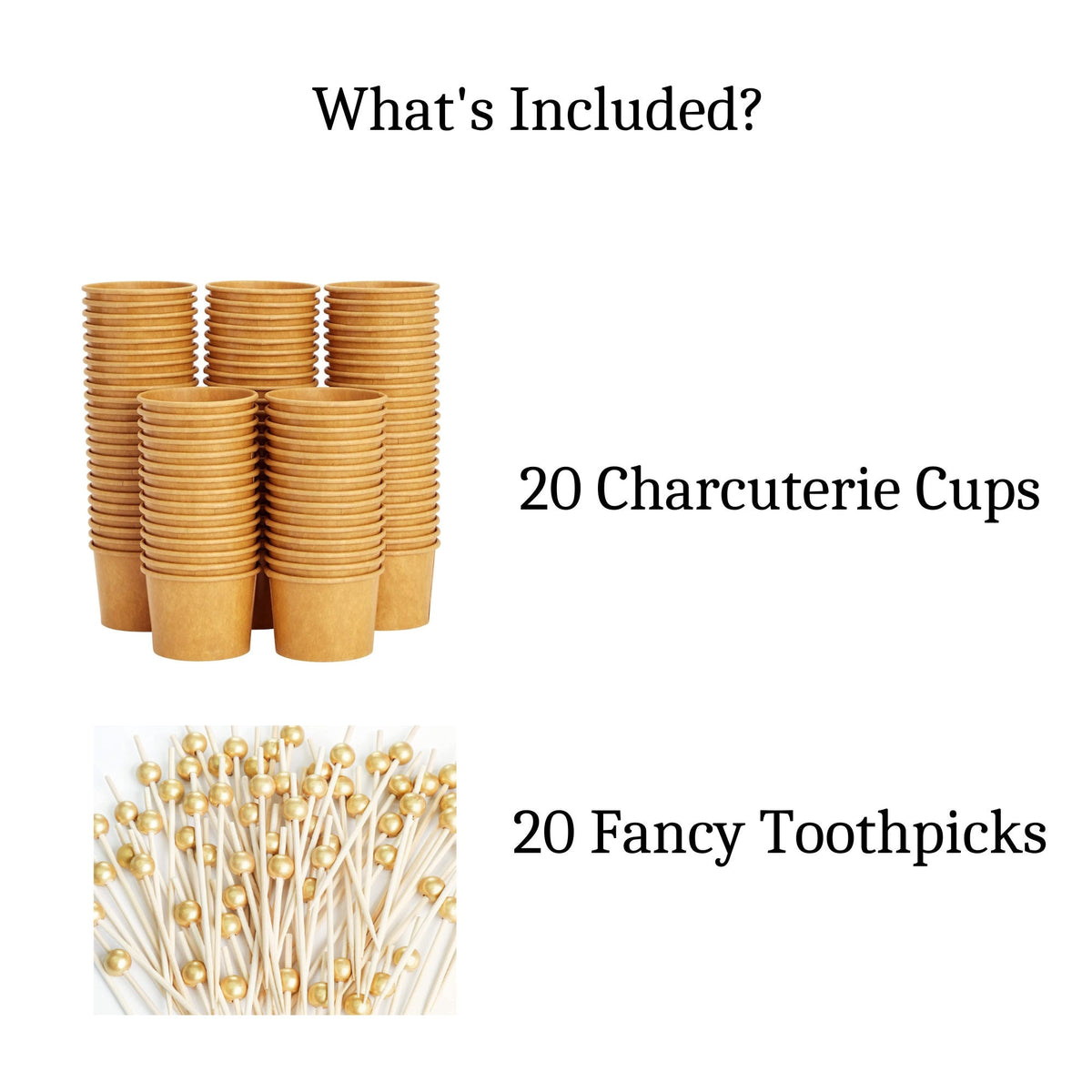 Kraft Charcuterie Favor Cups with Toothpicks – Individual Grazing Cups for Weddings & Events