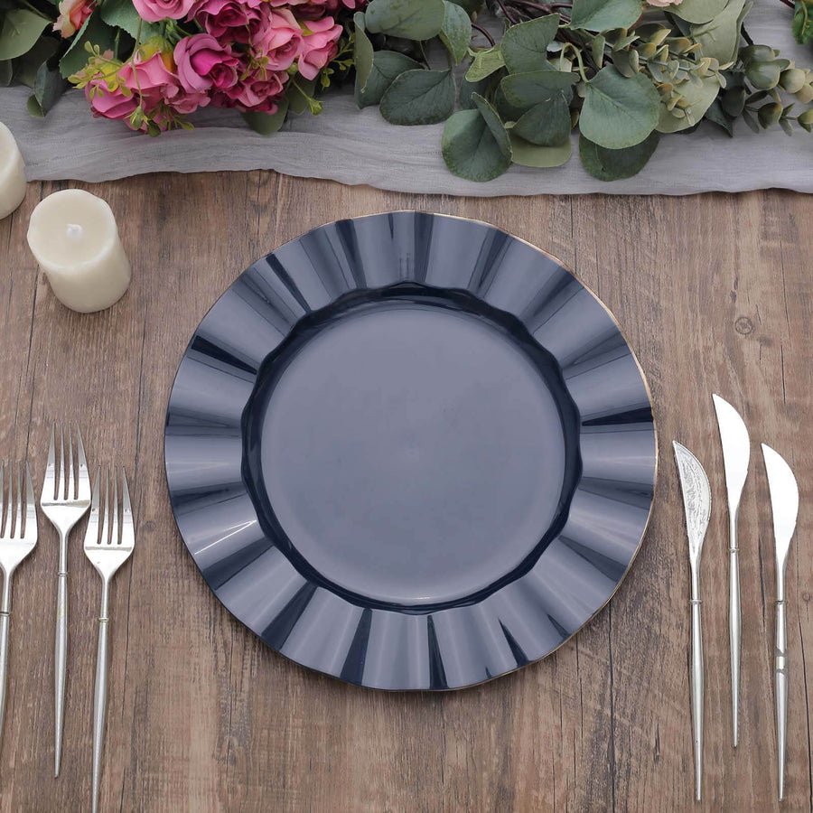 10 - Pack Ruffled Rim Round Plastic Dinner Plates – Elegant Disposable Party Plates for Weddings, Banquets & Events