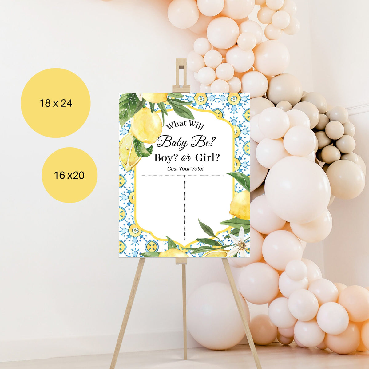 Lemon Gender Reveal Bundle – Voting Sign, Press Record Sign & Stickers, Printable