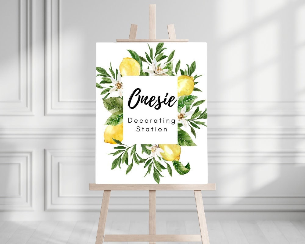 Lemon Italian Themed Onesie Decorating Station Sign – Editable Baby Shower Printable (Instant Download) - Pretty Party Boxx