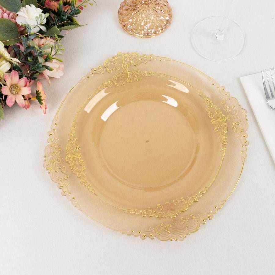 10 - Pack Leaf Embossed Rim Round Plastic Dessert Plates – Elegant Disposable Party Plates for Weddings & Events