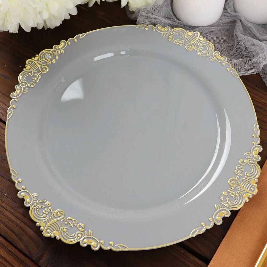 10 - Pack Leaf Embossed Rim Round Plastic Dessert Plates – Elegant Disposable Party Plates for Weddings & Events