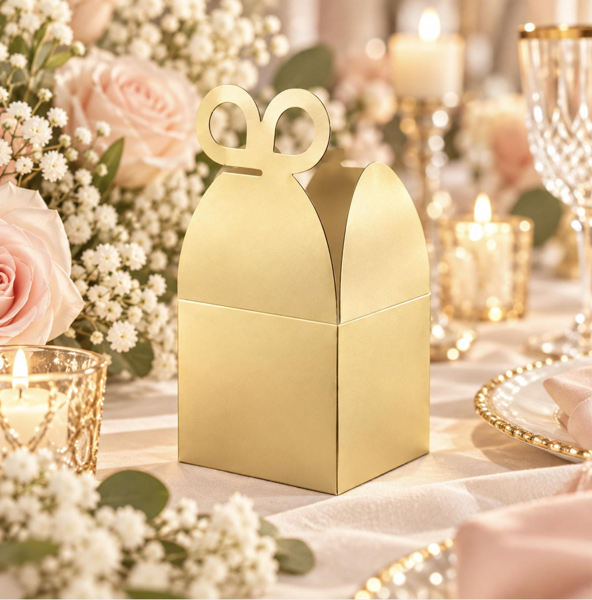 25 Pack Metallic Gold Foil Butterfly Top Premium Party Favor Boxes, Cardstock Candy Gift Boxes - 250 GSM - Pretty Party Boxx