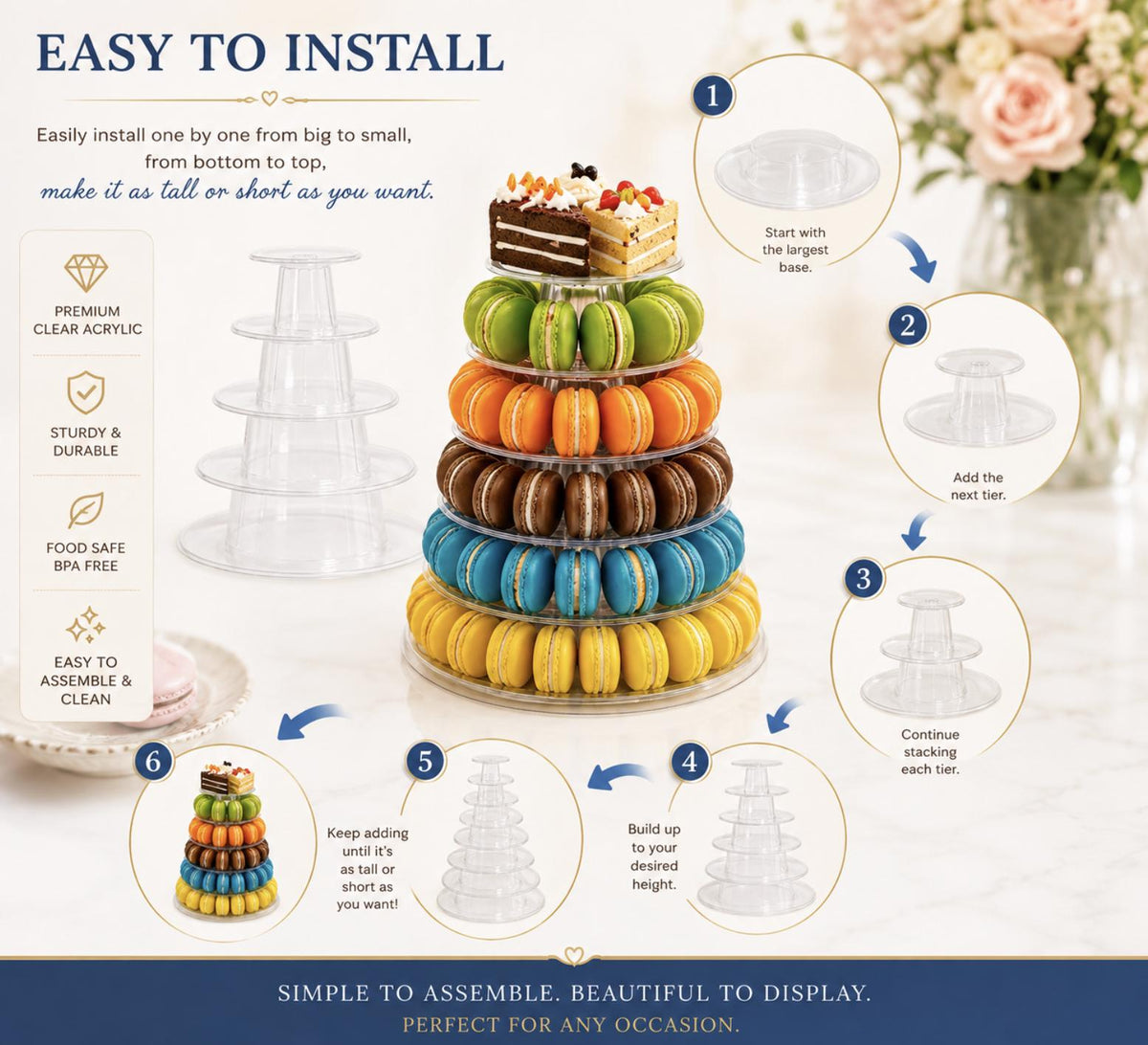 Macaron & Cupcake Tower Stand – Tiered Round Dessert Display for Weddings & Parties
