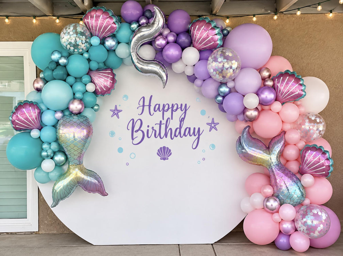 Mermaid Party Decor Kit – Pastel Balloon Garland, Shell Piñata & Birthday Decorations