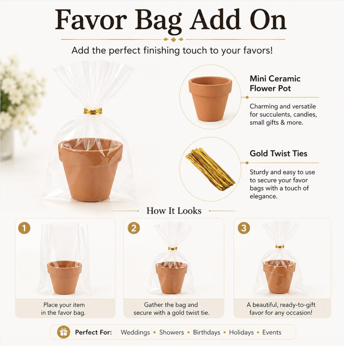 Mini Ceramic Flower Pot Charcuterie Cups with Gold Toothpicks – Garden Party Appetizer Cups