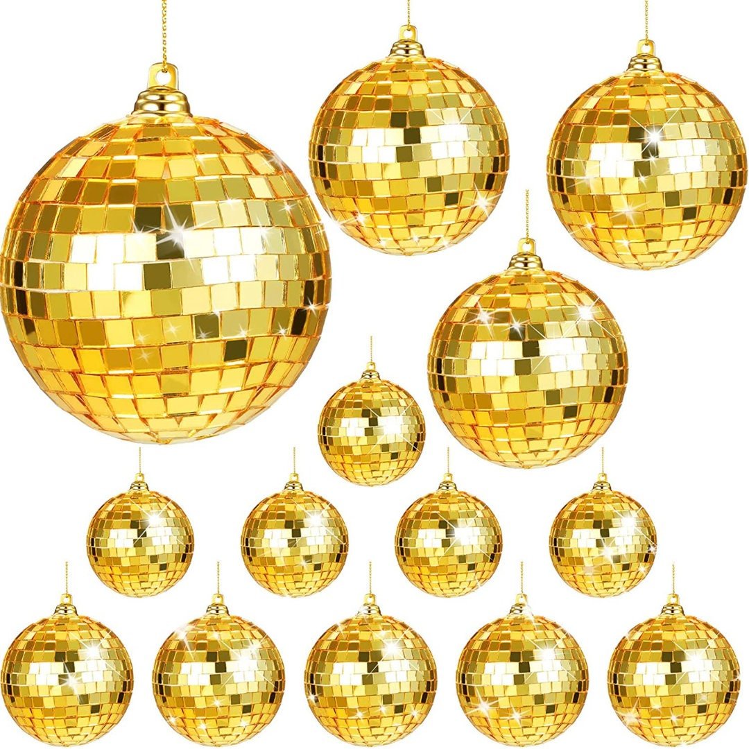25 - Pack Gold Disco Mirror Balls - Assorted Sizes Party Decoration - Pretty Party Boxx