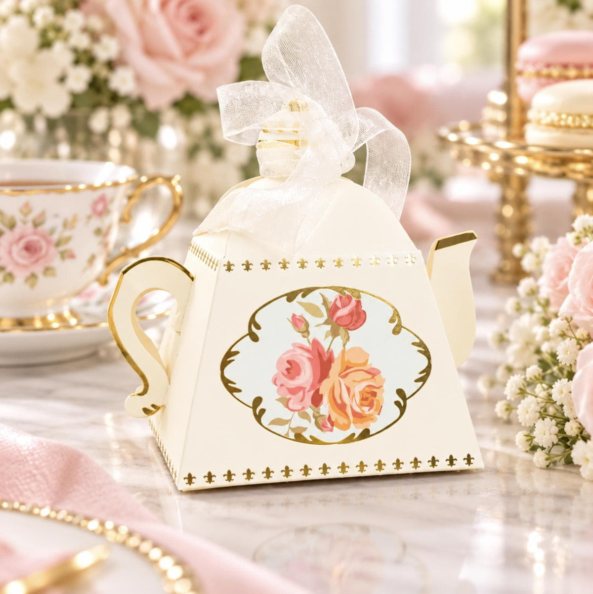 25 - Pack Mini Teapot Party Favor Boxes – Pink Peony Floral Gift Boxes for Weddings & Tea Parties - Pretty Party Boxx
