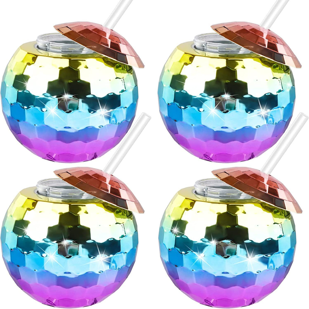 Mirror Disco Ball Drink Tumblers with Straws – Disco Party Cups for Bachelorettes & Showers