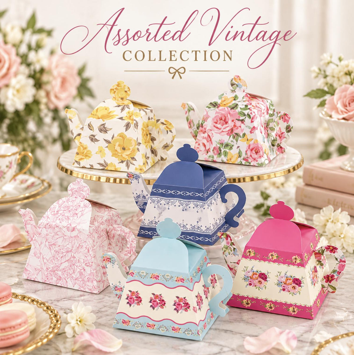 25 - Pack Mini Teapot Party Favor Boxes – Pink Peony Floral Gift Boxes for Weddings & Tea Parties - Pretty Party Boxx