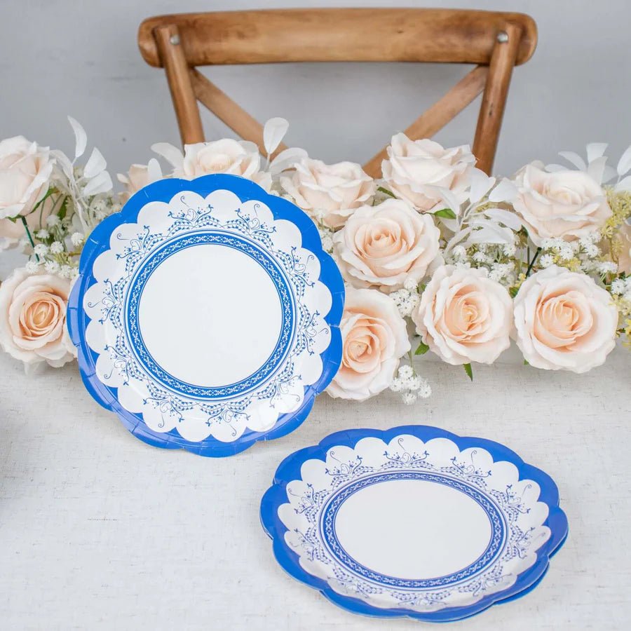 Assorted Vintage Mixed Floral Paper Dinner Plates – Scalloped - Edge Design. - Pretty Party Boxx